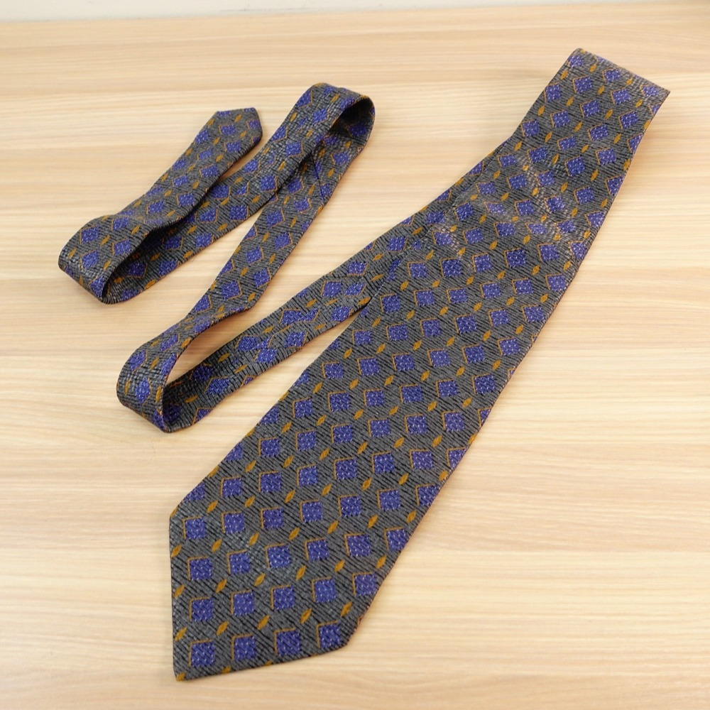 Vintage AMHERST BROCK Neck Tie Men Blue Gray Diamond 80s Art Deco ITALY Made